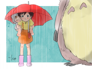 Satsuki, Mei, and Totoro from My Neighbor Totoro